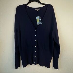New Navy Blue button down cardigan classic academia XL Rayon / Nylon blend